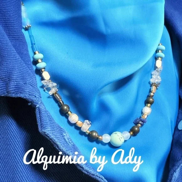 Alquimia Blue and Gold Bohemian Necklace - Picture 2 of 2